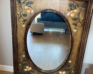 Vintage Ethan Allen Oval Mirror with HandPainted Floral Motif