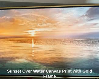 Sunset Over Water Canvas Print with Gold Frame