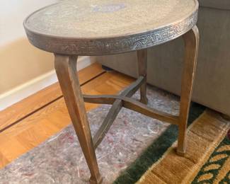 Vintage Moroccan Brass Tray Table with Folding Legs