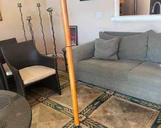 Vintage Wooden Floor Lamp with Black Metal Base