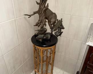 Bronze Bear Sculpture on Pedestal