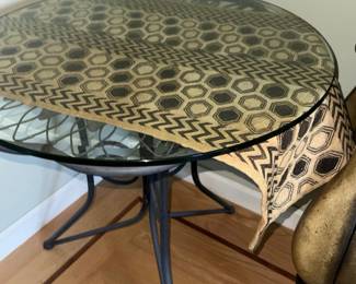 Round Glass Top Side Table with Wrought Iron Base B