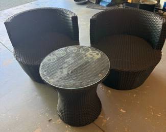 Wicker Outdoor Bistro Set with Glass Top Table