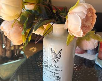 Decorative Ceramic Vase with Butterfly and Script Motif