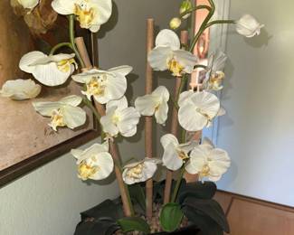 Artificial White Phalaenopsis Orchid Arrangement in Black Planter