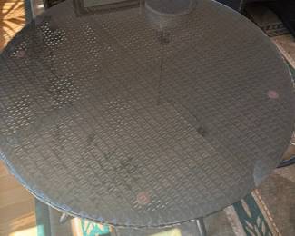 Round Wicker and Glass Top Patio Table