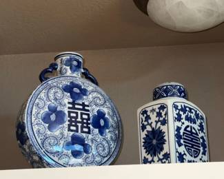 Blue and White Porcelain Moon Flask and Ginger Jar