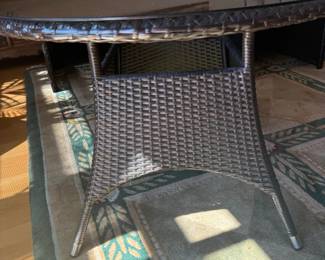 Wicker and Glass Top Dining Table with Chairs