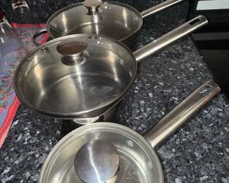 Stainless Steel Saucepan Set with Glass Lids