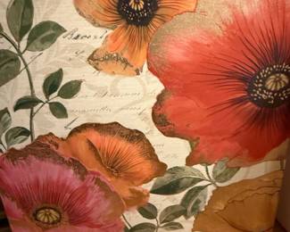 Poppy Floral Canvas Wall Art with Script Background and Gold Leaf Accents