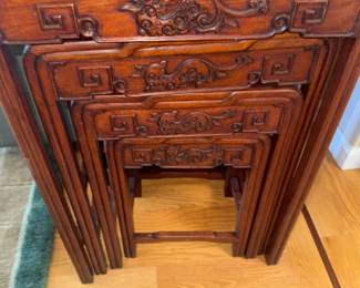 Antique Chinese Rosewood Dragon Carved Nesting Tables