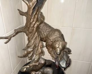 Bronze Sculpture of a Bear Catching a Fish by Mark Hopkins