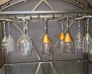 Modern Metal and Glass Bar Cart with Wine Glass Rack