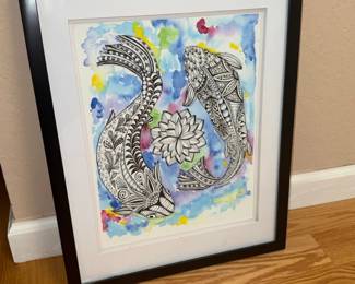 Yin Yang Koi Fish Watercolor Painting