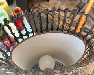 Rustic Woven Metal Table Lamp with Frosted Glass Shade