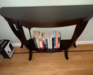 Dark Wood HalfMoon Console Table with Lower Shelf