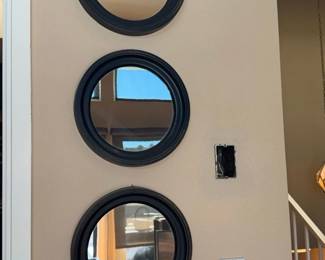 Set of Three Round Mirrors with Black Frames