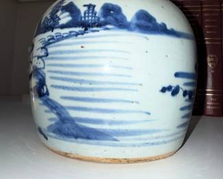 Antique Chinese Blue and White Porcelain Ginger Jar with Landscape Scene B
