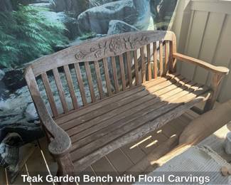 Teak Garden Bench with Floral Carvings