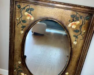 Ethan Allen Oval Mirror with Floral Stencil