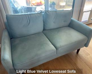 Light Blue Velvet Loveseat Sofa