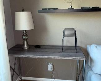 Modern Grey Wood Grain Desk with Chrome Legs