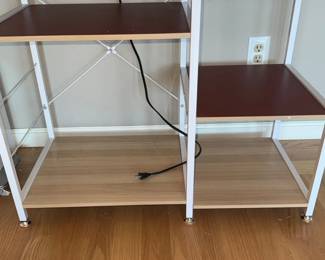 White Metal and Wood Kitchen Bakers Rack with Wire Shelf