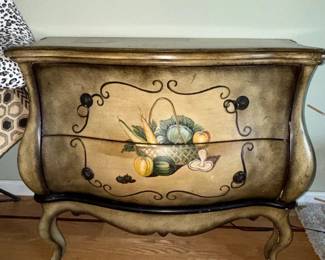 Vintage HandPainted Fruit and Vegetable Motif Bombe Chest