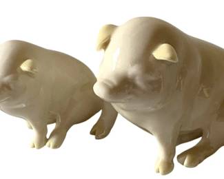 179 - 2 Vintage Porcelain Pig Figurines by Belleek (Description): 2.5" & 4"