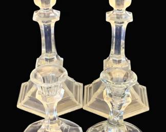 697 - 4 Glass Candleholders - 4.5", 8" Tall