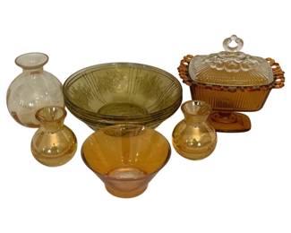 960 - Wood Stool - 12 x 9 x 8958 - Lot of Assorted Amber Glass