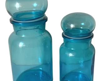 443 - 2 Belgium Blue Apothecary Jars (Description): 9 & 7.5