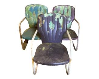 3161 - 3 Metal Outdoor Springer Chairs - 38 x 20 x 18