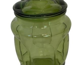 844 - LE Smith Green Bubble Glass Apothecary Jar (Description): 8.5" Tall
