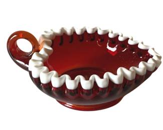 277 - Fenton Snow Crest Ruby Glass Nappy (Description): 5 x 6 x 3