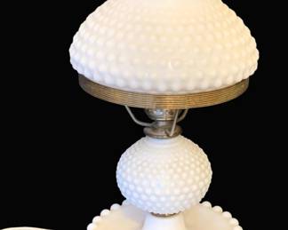 686 - Milk Glass Hobnail Lamp - 12" Tall (Description): Used as is electric/electronic/mechanical  item. No guarantee all components, untested.