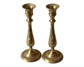 264 - Pair Brass Candleholders - 7.5" Tall