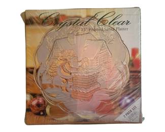 3057 - 2 Crystal Clear Serving Platters - New 15" Round