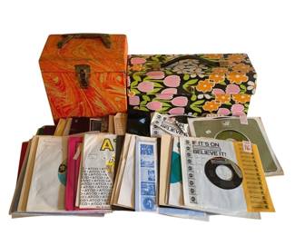 122 - 2 Vintage Record Cases & Assorted 45RPM (Description): Records