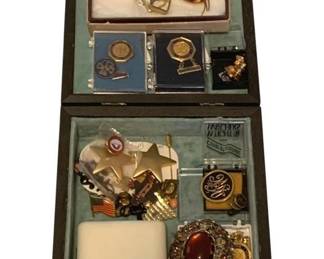15 - Jewelry Box w/ Assorted Jewelry - Pins & More (Description): 6.5 x 6.5 x 3.5