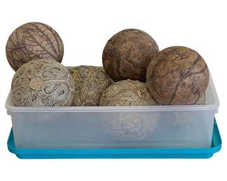 753 - Plastic Tote w/ Decorative Balls