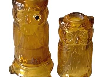 224 - Mosser Amber Owl Glass Fairy Lamp w/ Extra