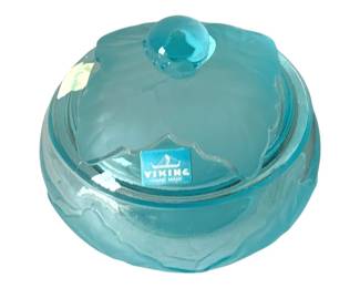 478 - Viking Glass Blue Covered Jar - 5.5 x 6
