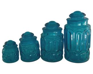 598 - LE Smith Moon & Stars Blue Canister Set (Description): 11.5, 9.5, 7, 5.5, 4 piece