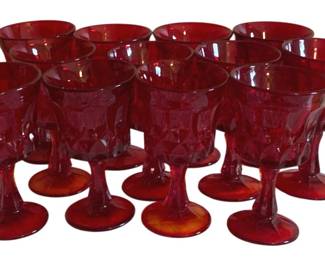 133 - 12 Noritake Ruby Red Glass Goblets - 6.5" Tall