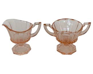 843 - Heisey Petal Flamingo Creamer & Sugar Set (Description): 4.5" Tall