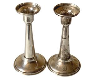 284 - Pair Sterling Weighted Candleholders - 6" Tall