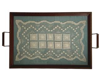 632 - Antique Serving Tray w/ Doily - 22 x 13