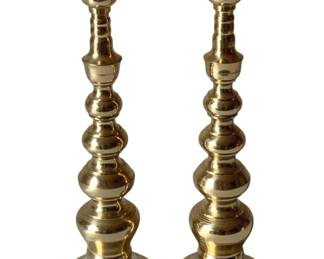 258 - Pair Brass Candleholders - 10" Tall