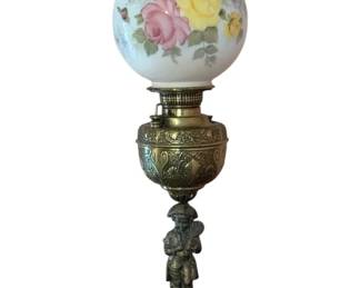 53 - Vintage Banquet Lamp - 27" Tall, Painted Shade